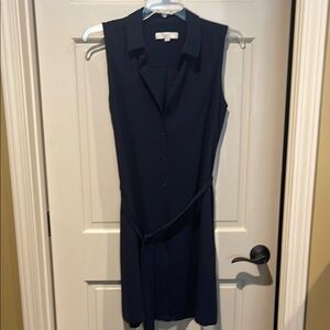 LOFT Dark Navy Blue Sheath Dress with Notched Collar for Work